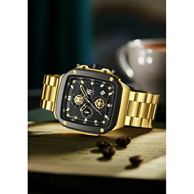 Jam Tangan Pria T5 H4110G Rantai Gold Chrono Aktif Original
