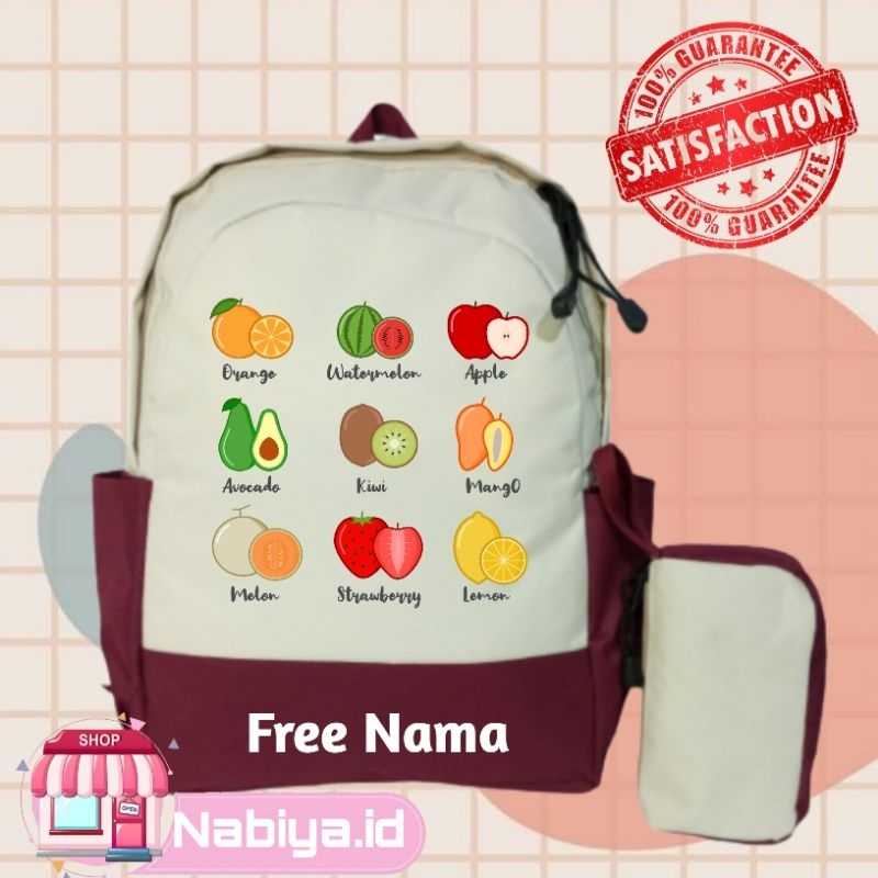 TAS RANSEL BUAH-BUAHAN BACKPACK ANAK SEKOLAH CUSTOM GAMBAR KARAKTER FREE NAMA UNISEX