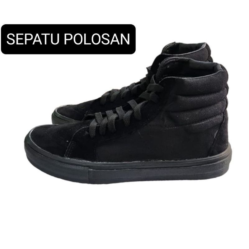 SEPATU LOKAL POLOS SK8 HIGH FULL BLACK SEPATU LOKAL SEPATU SEKOLAH SEPATU SNEAKERS