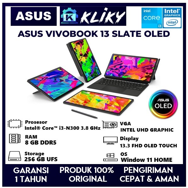 Laptop Touchscreen Asus Vivobook 13 Slate OLED T3304GA Intel Core i3 Ram 8GB Ddr5 Storage 256GB