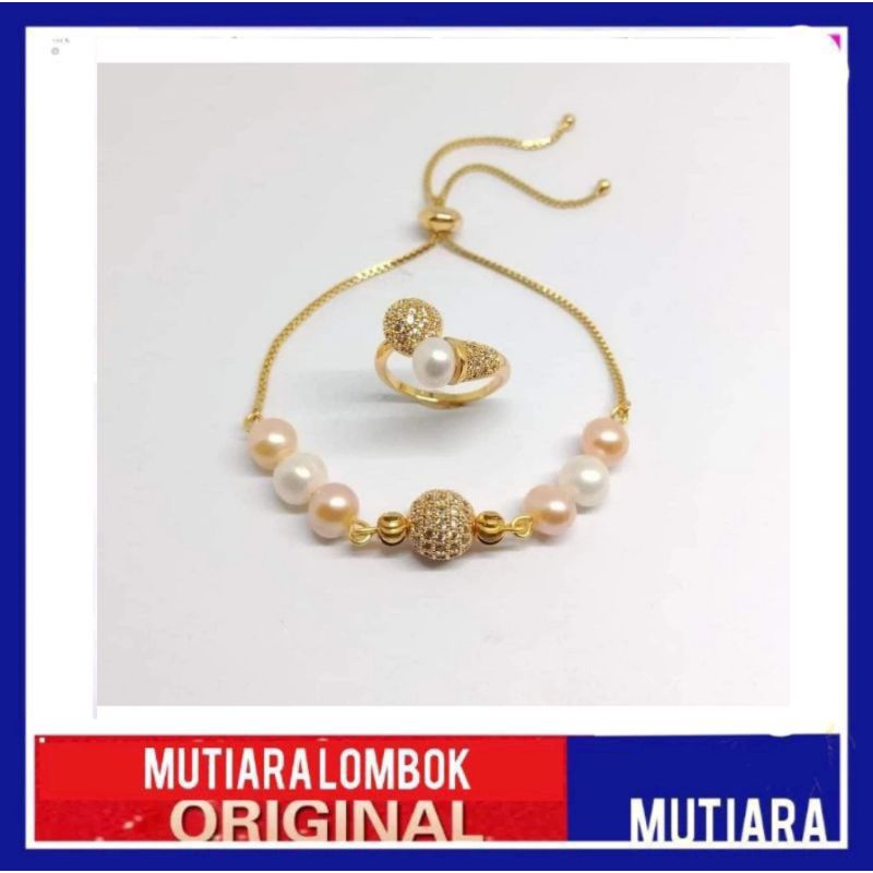 set perhiasan gelang cincin mutiara lombok asli gelang mutiara cincin mutiara gelang serut simpel