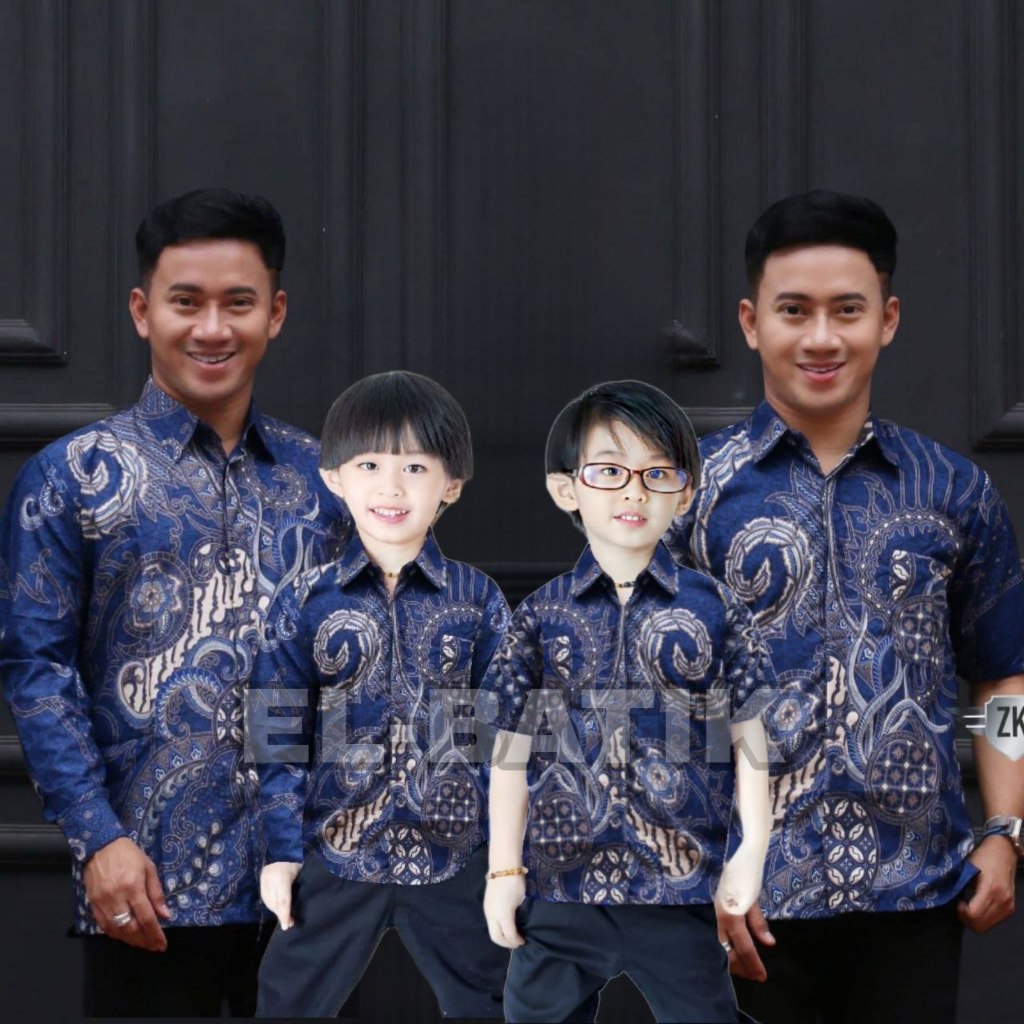 Terbaru couple Kemeja batik ayah dan batik anak cowok BATIK Warna Biru elektrik Batik 2024