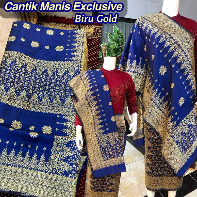Songket Cantik Manis Exclusive Biru Gold /songket tenun asli palembang /ilham songket palembang