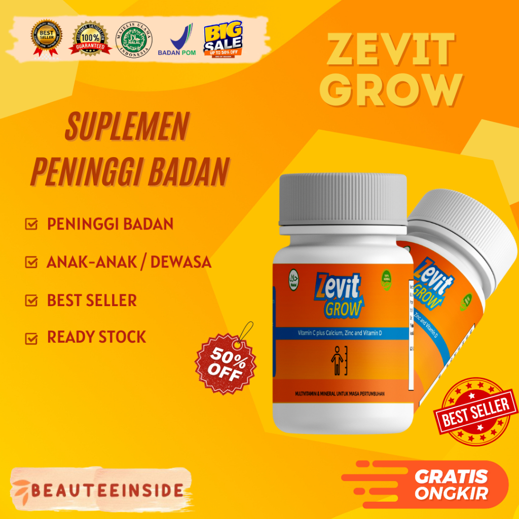 ZEVIT GROW - PENINGGI BADAN ORIGINAL TERLARIS / SUSU SUPLEMEN TINGGI KALSIUM ANAK REMAJA DEWASA