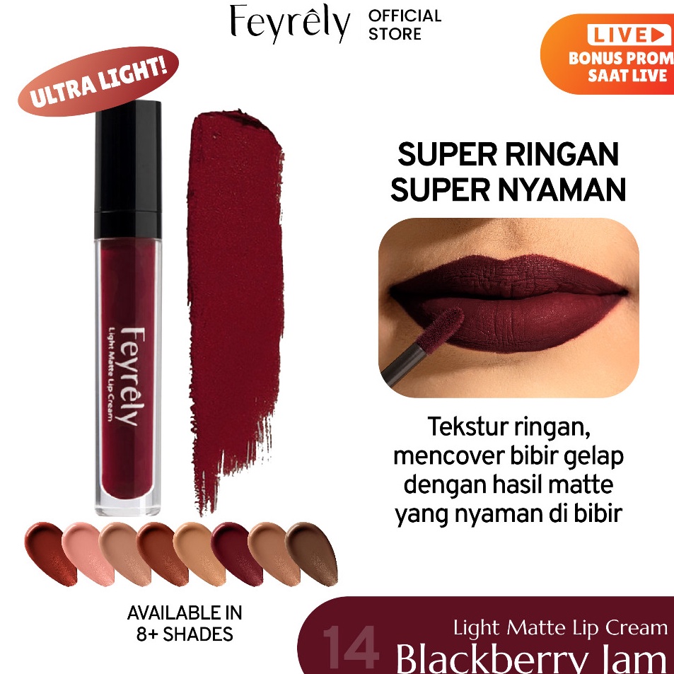 Super Sale FEYRELY Light Matte Lip Cream  14 Blackberry Jam Deep Berry Burdy