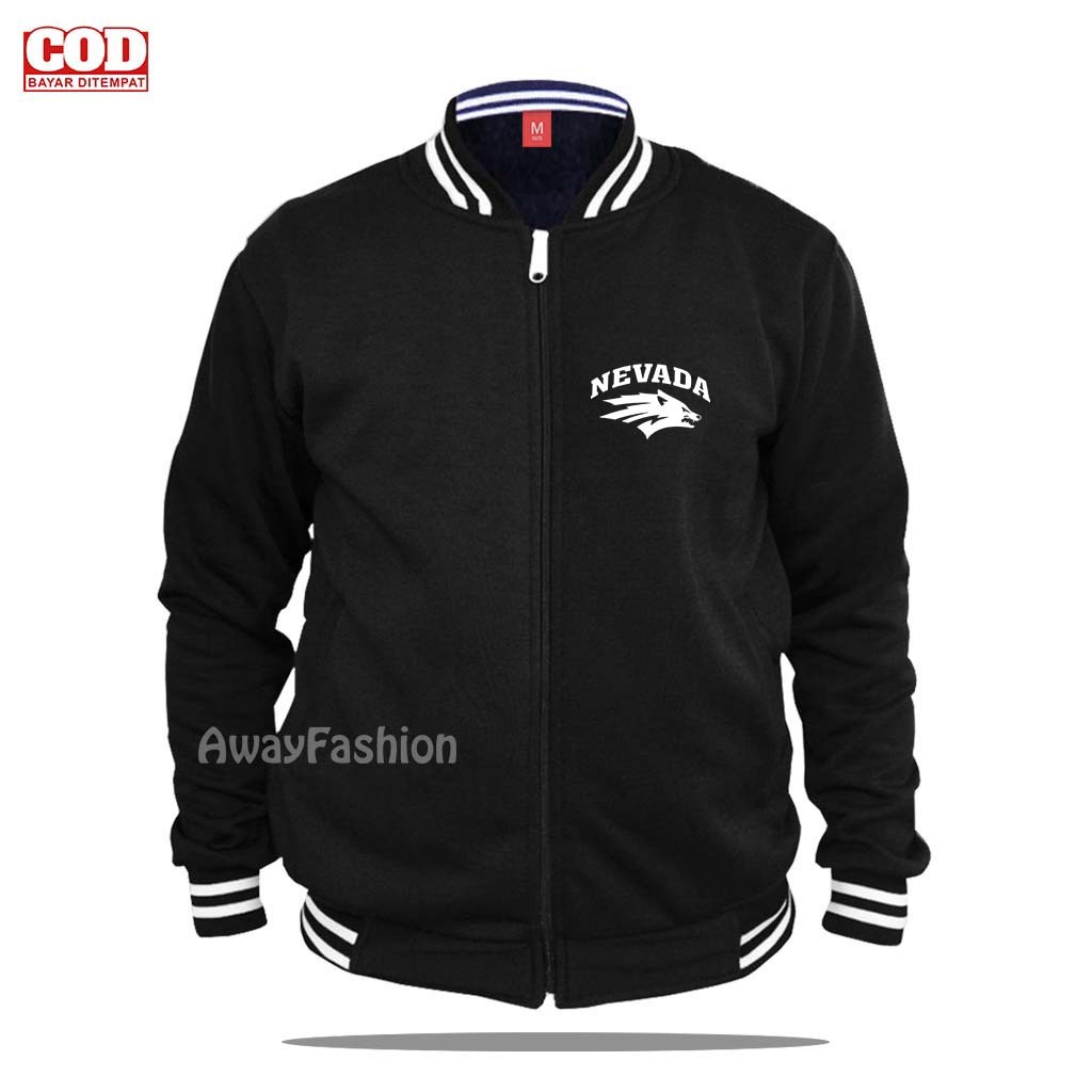 BISA COD Jaket Bomber Varsity Baseball Resleting Jaket Varsity Pria / Nevada Keren | Text Putih Base