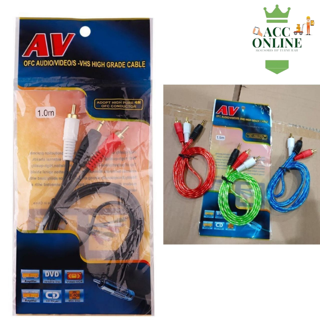 Kabel Aux /  Kabel audio 2-1 1M AV-02 / Kabel AUX AV 2in1 1.5M / Kabel RCA 3in3 AV-003 / Kabel Aux 1