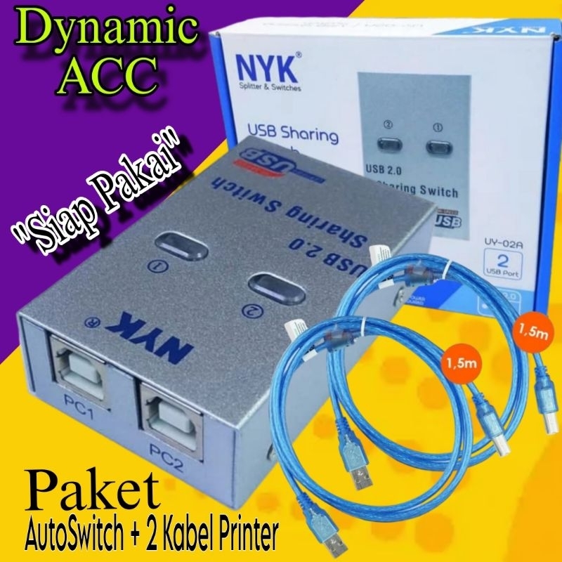 PAKET Auto Switch Usb Printer 2 Port Sharing SwitcherUSB 2.0 Printer Kable Manual Otomatis