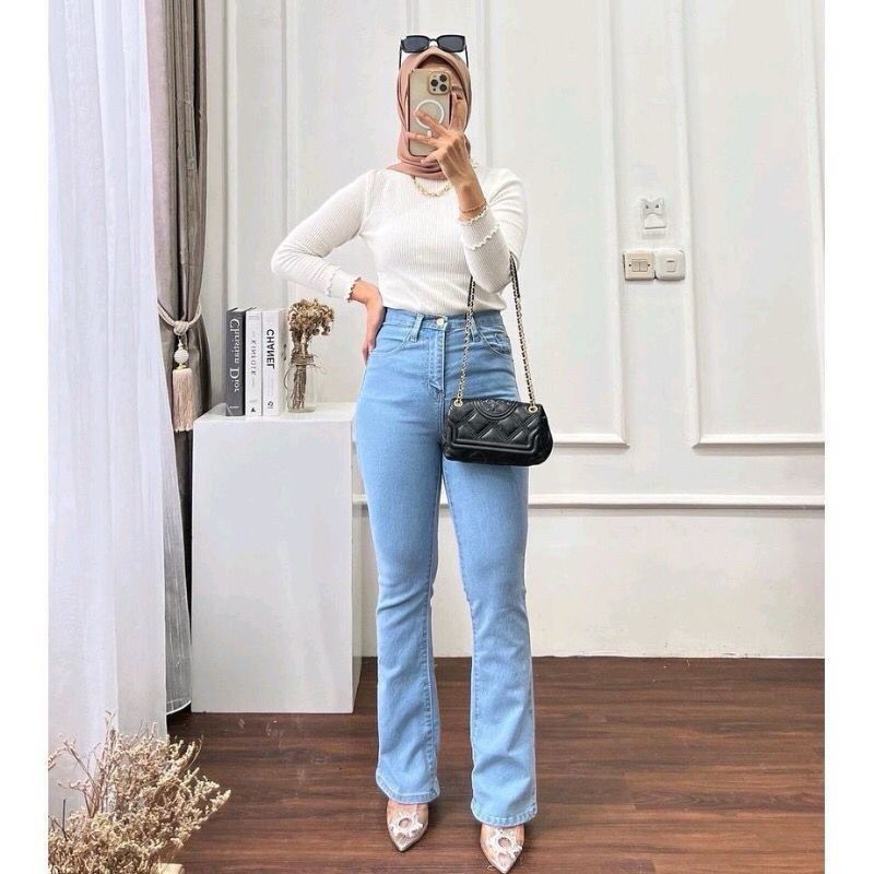 hemat highwaist cutbray wanita jeans melar premium - celana panjang wanita denim melar cutbray