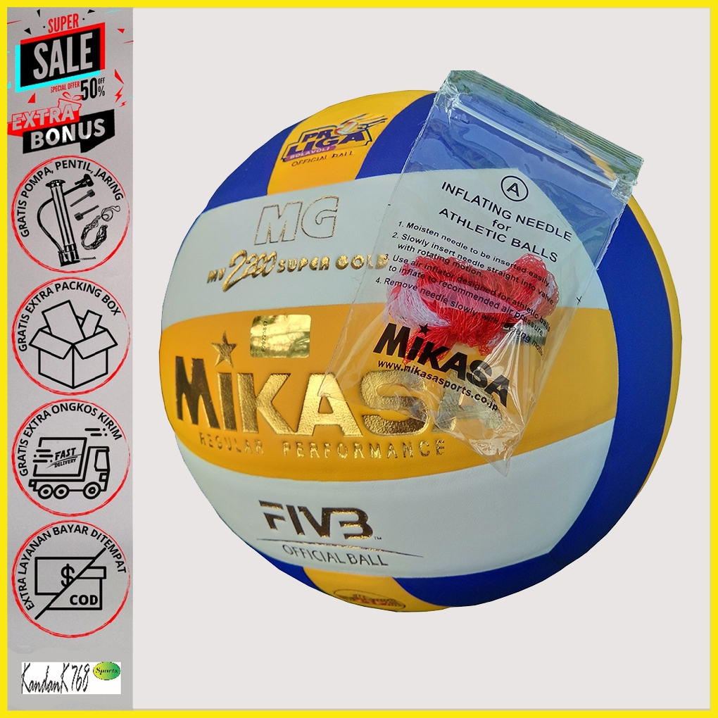 MIKASA Bola Voli MV2200 Super Gold GRADE ORI Bola Volly Mikasa Asli Import Free Pentil Jaring