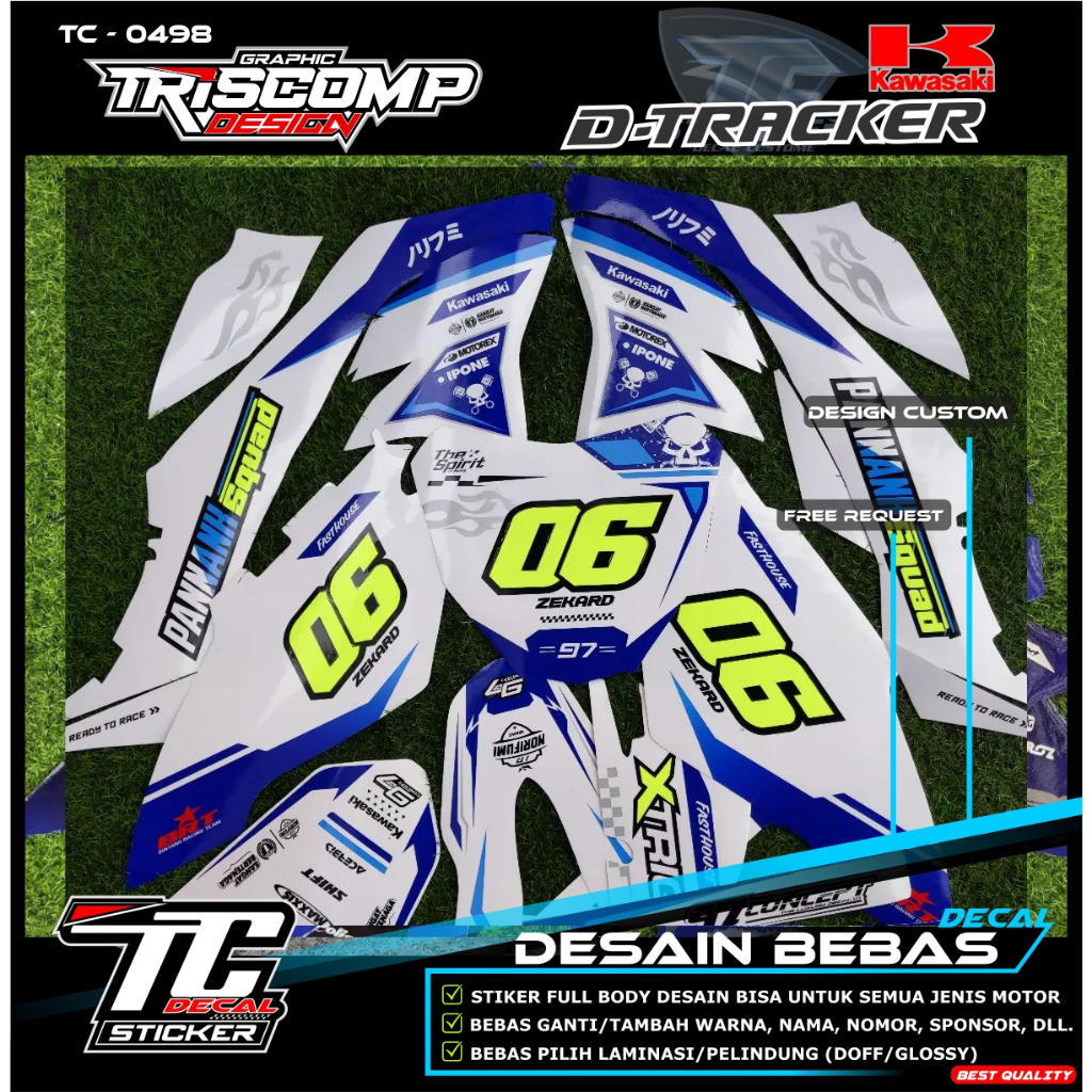 Decal Fullbody dtracker 150 new motif putif list biru kombinasi hijau stabillo Super glossy sticker 