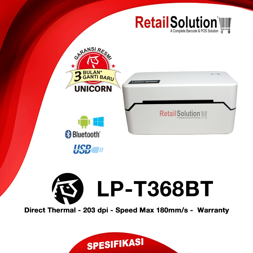

Printer Label Resi Thermal Bluetooth 80mm - Unicorn LP-T368 LPT368BT XPRINTER