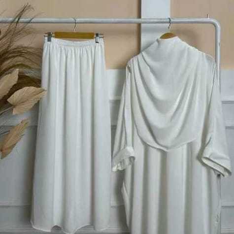 Set Rok Tunik Syari Free Pasmina Oval Wanita One Set Tunik Melayu Bahan Crinkle Airflow