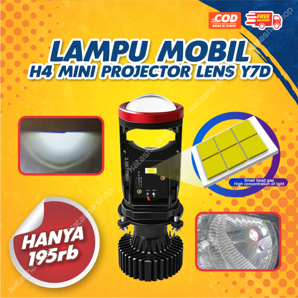 Lampu LED Mobil H4 Super Terang 12-24 Volt | Lampu Depan Mobil H4 Mini Projector Lens Y7D | Sepasang