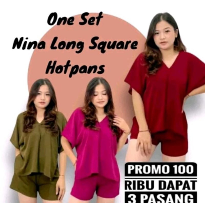 Paket hemat 100RB 3pcs RANDOM One set Nina Hotpants/setelan long square Nagita hotpans Cringkle airf
