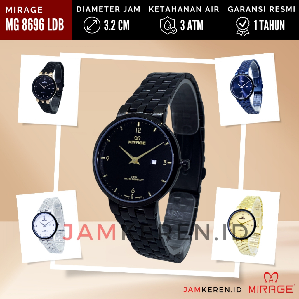 JAMKEREN Mirage Original Jam Tangan Wanita Mirage 8696 L Original Stainless Steel Bergaransi / Jam T