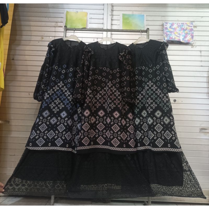 Gamis Black ceruti mix brukat Ld 110