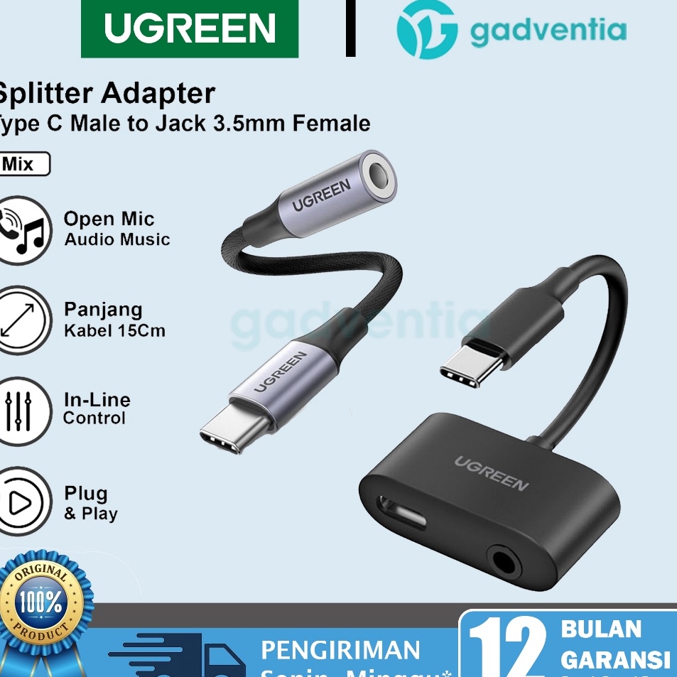 ke UGREEN Converter Splitter Audio Type C To Jack 35mm On Mic Gaming DAC Untuk Samsung Note S21 S22 