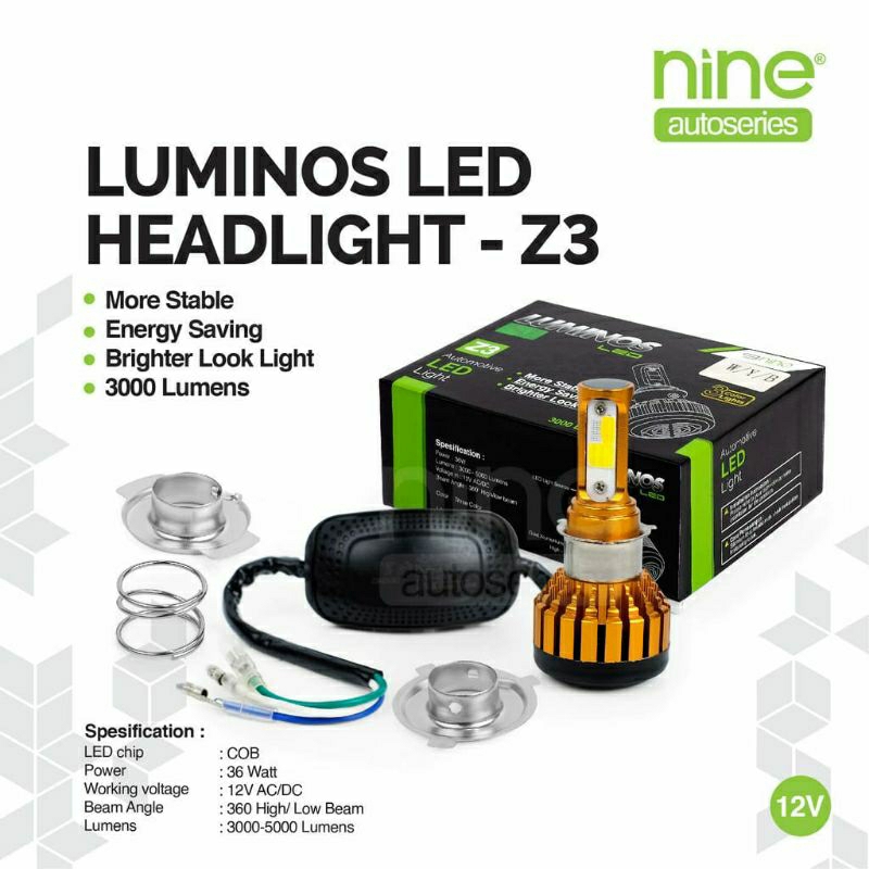 LAMPU LED MOTOR Z2 Z3 3SISI NINE LUMINOS LED HI LOW  2WARNA