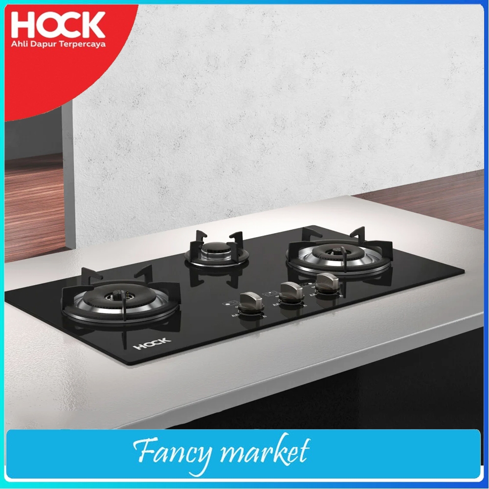 Kompor Gas Tanam Kaca 3 Tungku HOCK HB-330OC Optima Crystal - MEWAH ORI