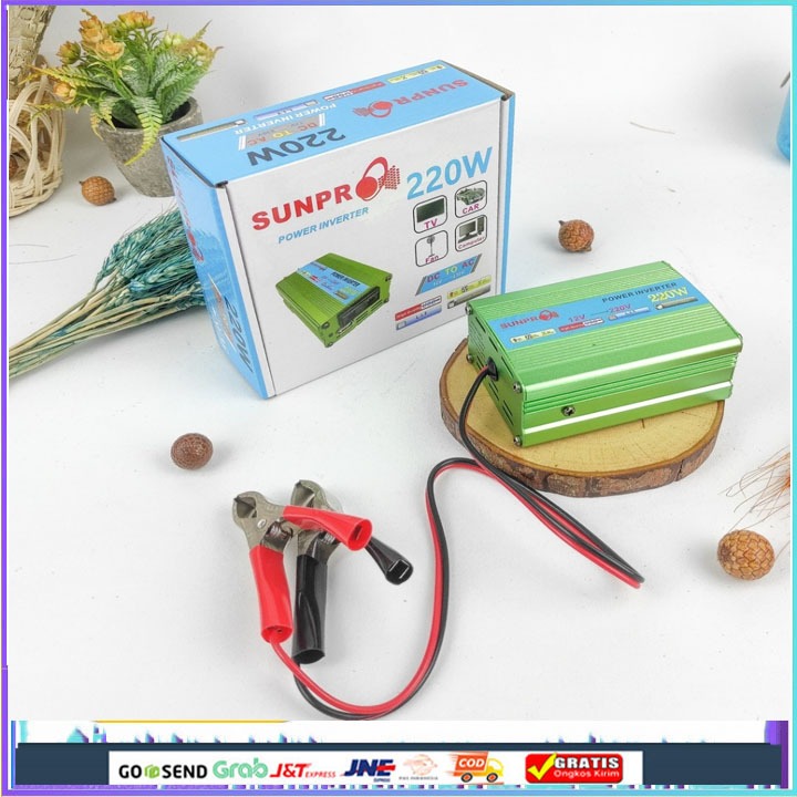 Power Inverter Sunpro 220W From DC 12V to AC 220V HIGH QUALITY SUNPRO untuk TV Mobil Kipas Komputer 
