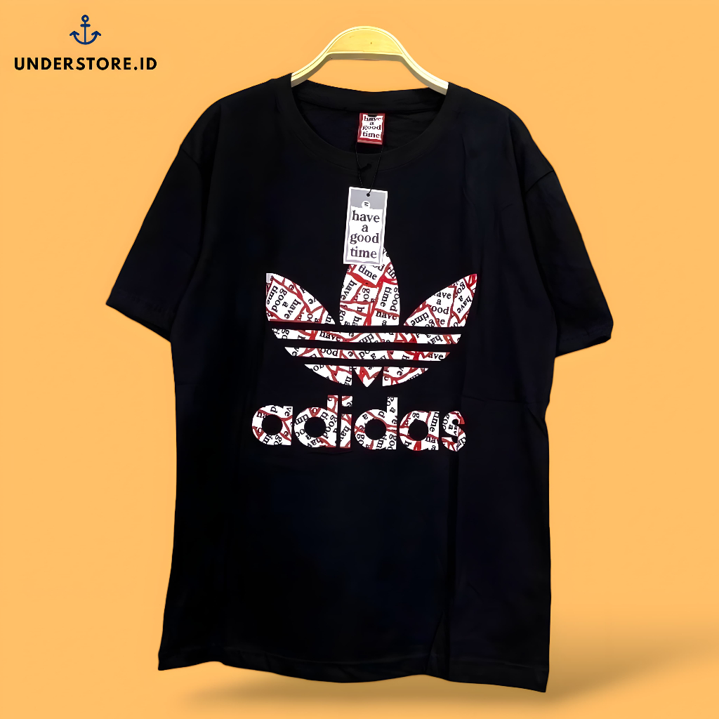HAVE A GOOD TIME X Adidas Shirt - Kaos Tagged Red Trevoil Script Black Fulltag