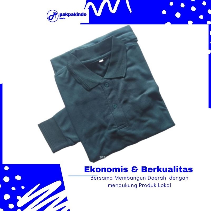 BAJU KAOS KERAH POLO POLOS HIJAU BOTOL LENGAN PANJANG PRIA WANITA TERBAIK/FORMAL/KERJA
