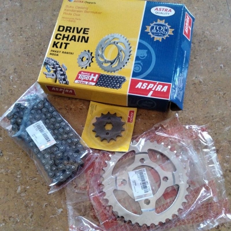 Gear Gir ASPIRA Set Depan Belakang Astrea Grand Prima Legenda 14T 36T Rantai 428H 100L Original Ori 