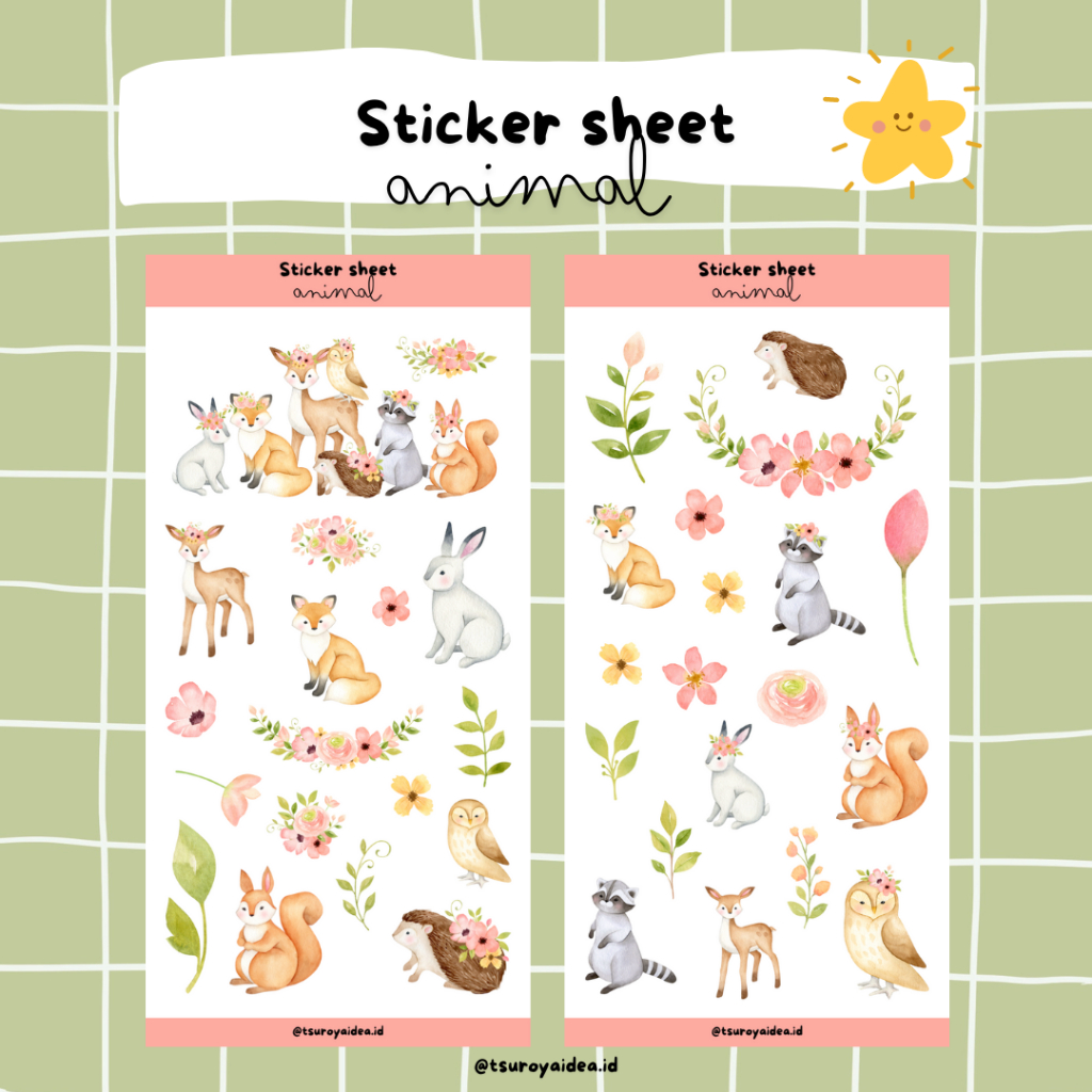 

SS001 - Animal Sticker Sheet, Sticker Journal Lucu Aesthetic