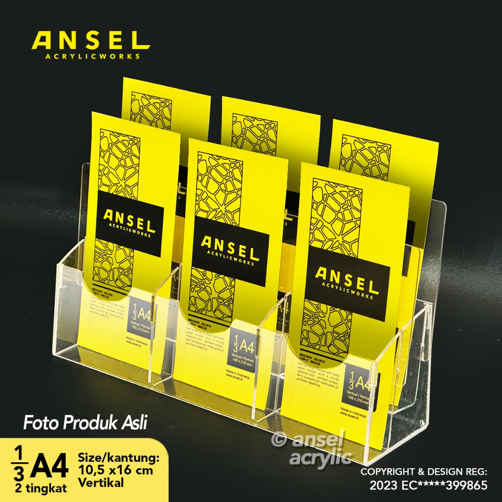 

ANSEL Tempat Brosur Akrilik 2 Tingkat [ 1/3 A4 - A6 ] Tipe E3 - 2 Susun [Acrylic Display Holder, Kantong Flyer, Standing]