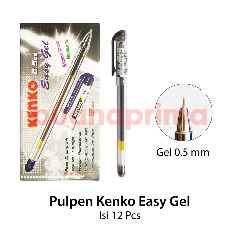 

KODE F7D9 Pulpen Kenko Easy Gel isi 12 pcs Hitam Biru Merah Pen Cair