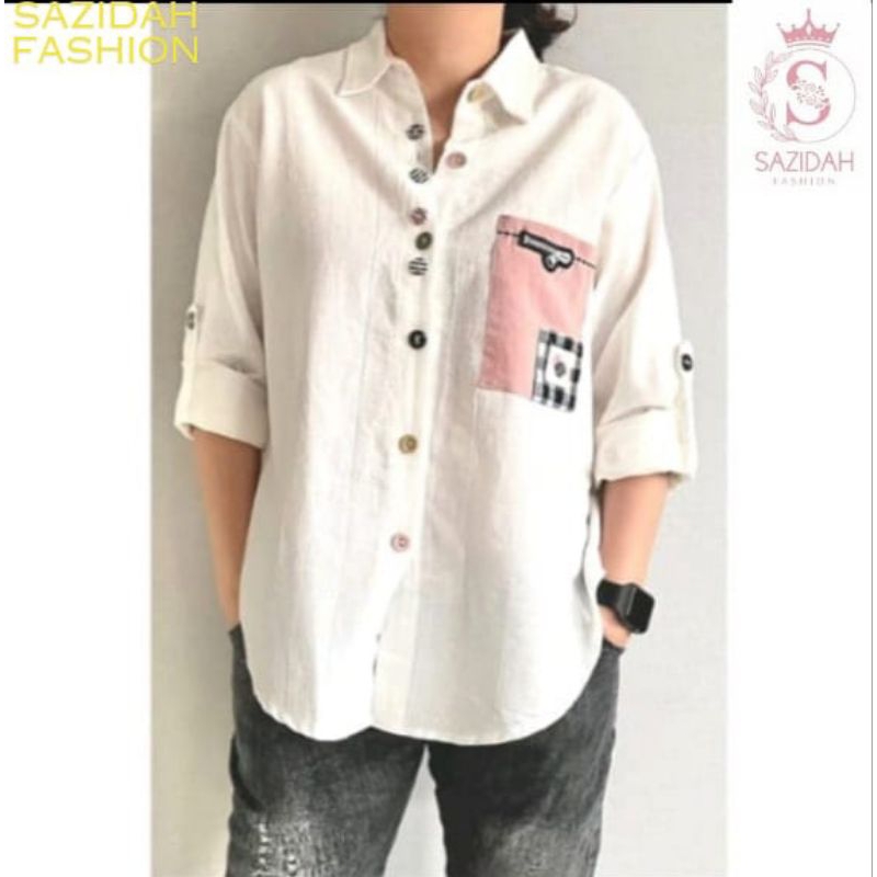 Tunik wanita terbaru 2024/Kemeja wanita LuBaNa saku kotak kotak