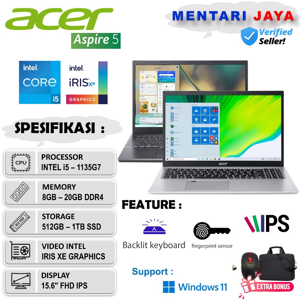 Laptop Acer Aspire 5 A515 i5 1135G7 RAM 16GB 1TB SSD Win 11 Full HD