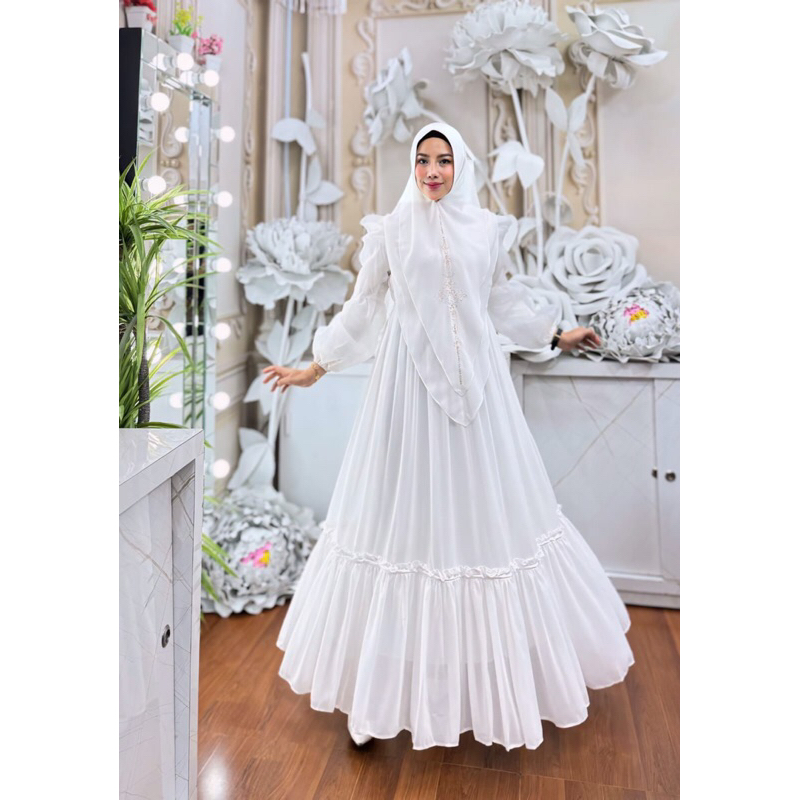 NABILA SYARI SET KHIMAR | BAJU LEBARAN PUTIH HITAM