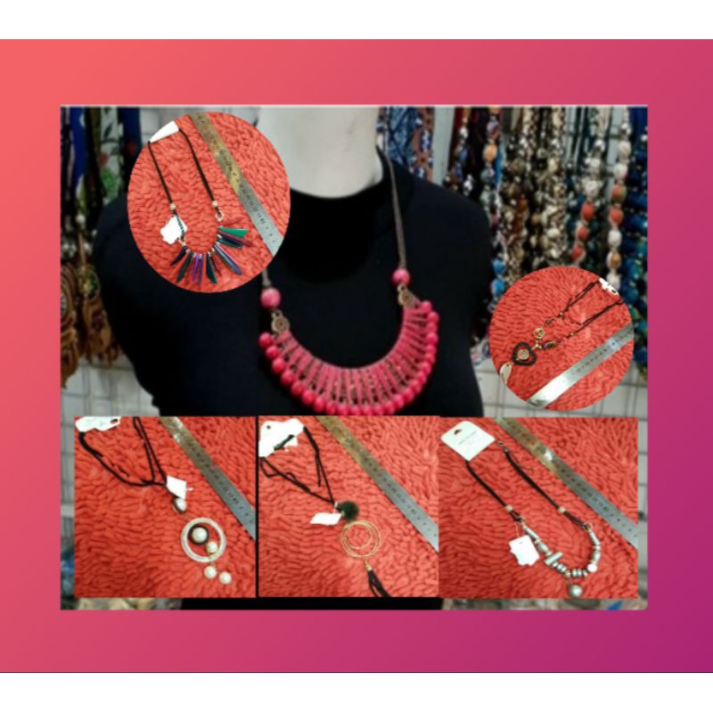 GROSIR 3 BUAH PCS AKSESOSIR KALUNG FASHION HIASAN BAJU DRESS POLOS RANTAI PANJANG BATU MANIK WARNA M