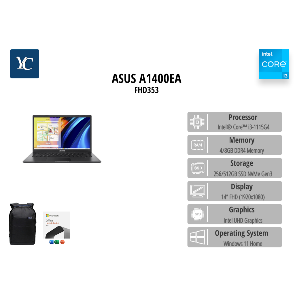 Asus Vivobook 14 A1400EA i3 1115G4 8GB 512SSD 14.0FHD IPS BLACK
