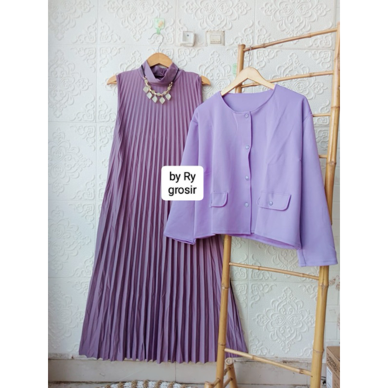 Setelan Wanita Jumbo Blazer Kancing Iner Plisket Premium