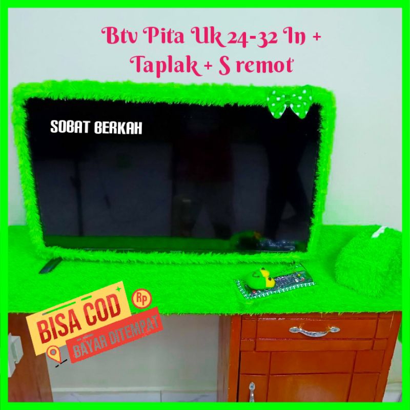Bando Tv Pita Tv Uk 24-32 Inch 1 Set + Taplak Tv + Sarung Remot / 1 Set Bando Tv / Taplak Tv Bulu Ra