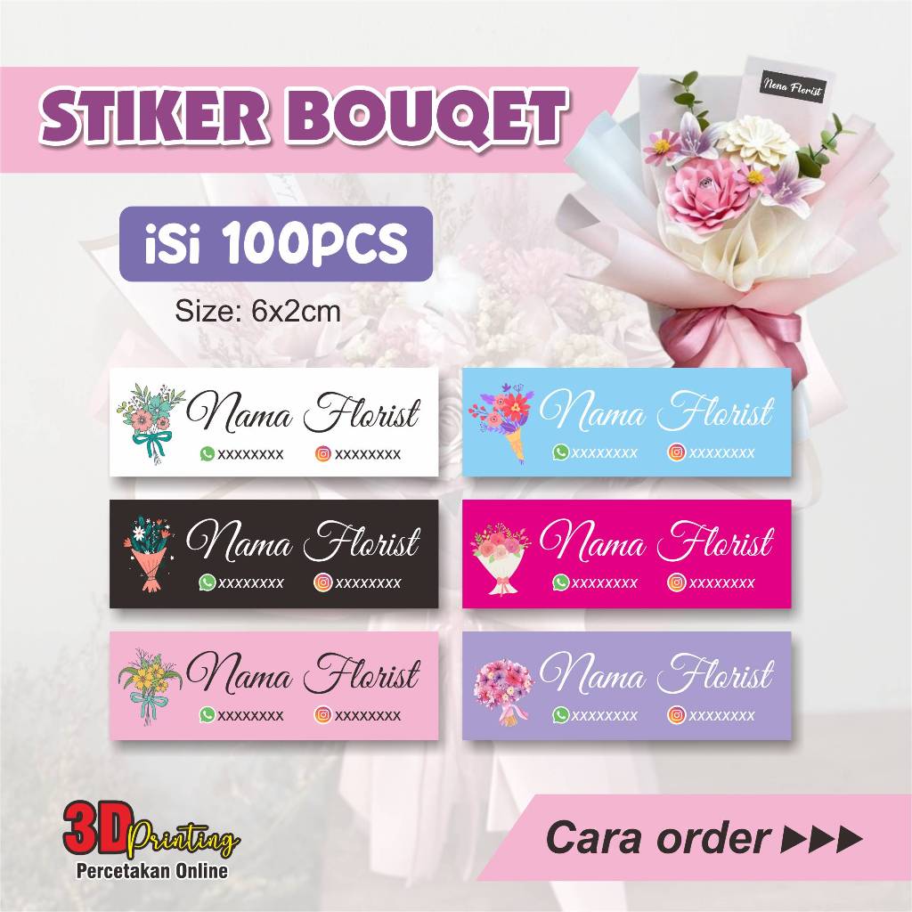 

(ISI 100 Pcs) Stiker Buket Custom, Stiker Label Buket, Stiker Bouquet, Stiker label Bunga