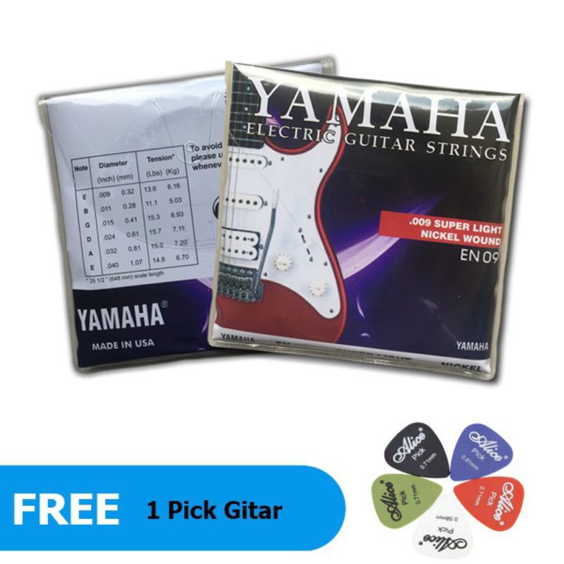 Senar Gitar Yamaha En 09 Elektrik Akustik 009 1 set isi 6 Senar Free 1 Pick