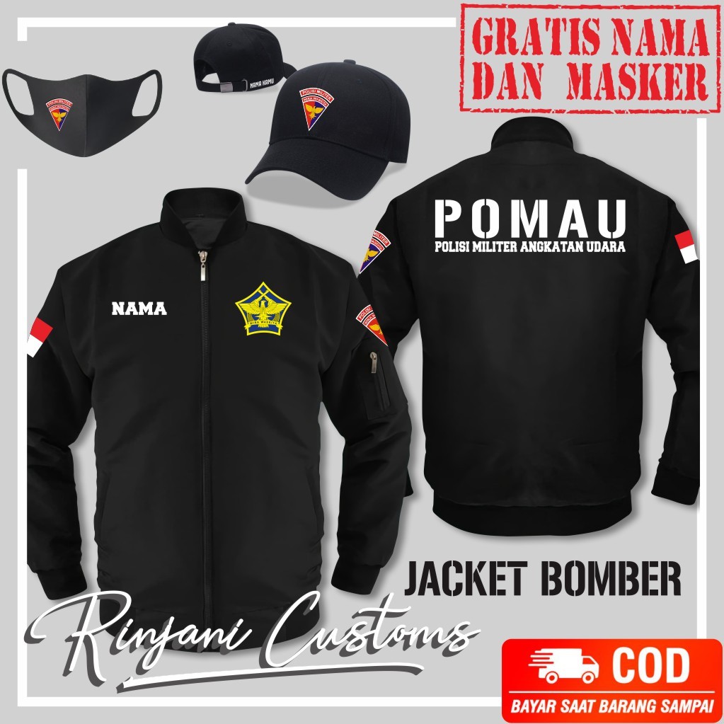 JAKET BOMBER ANTI AIR POLISI MILITER ANGKATAN UDARA GRATIS NAMA DAN MASKER  - BOMBER POMAU TNI AU