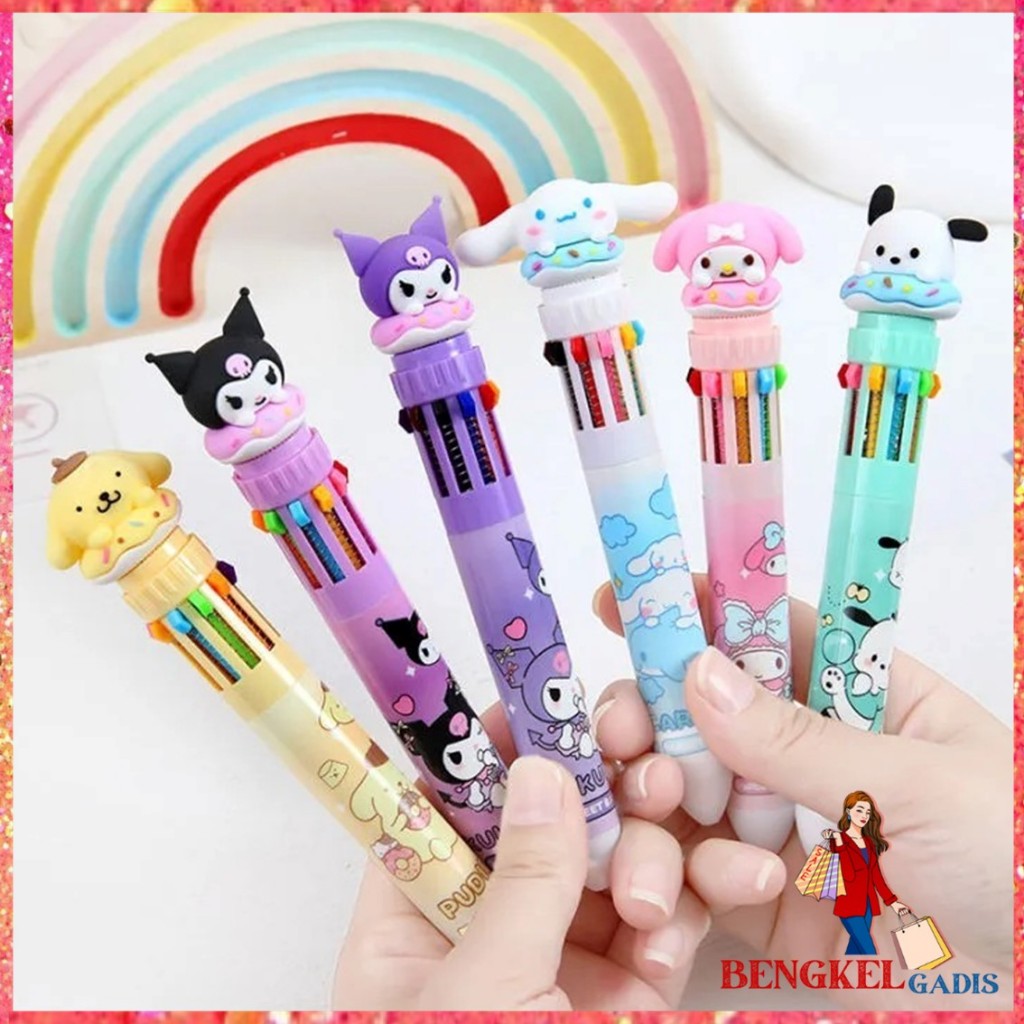 

BG Pena Mekanik Karakter Kartun Pulpen 10 Warna Lucu 3D DOLL Bolpen Gel Tinta Donat Animasi 10 Warna Alat Tulis Sekolah Anak Super Imut
