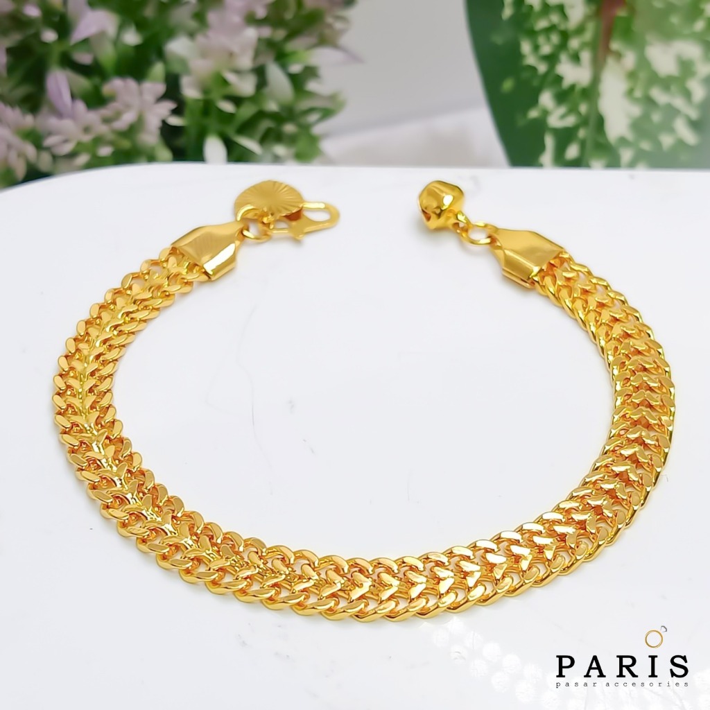 Gelang Titanium Rantai Tikar Perhiasan Wanita Lapis Emas
