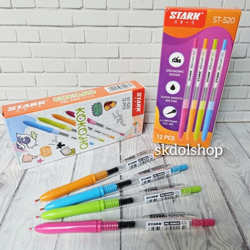 

1 pck isi 12 pcs pulpen cetek Gel kokoho stark 0,5 mm tinta hitam