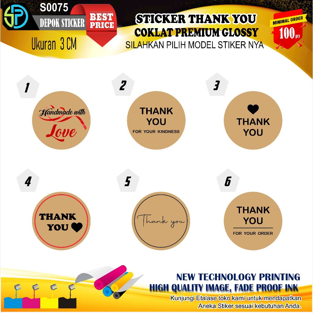 

Stiker Thank You Warna Coklat PREMIUM Glossy