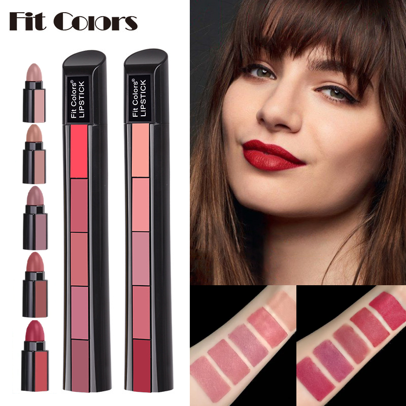 5in1 Matte Lipstick Fit Colors Lipstick Waterproof Nude Lipstick 5 Warna Nude 5 in 1 Lipstick Velvet