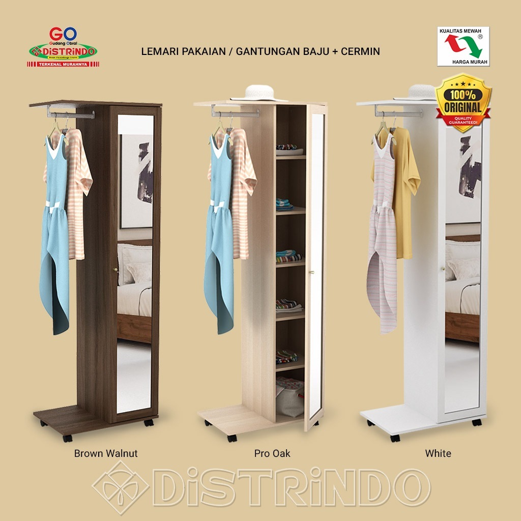 DISTRINDO Standing Mirror / Lemari Rak Baju Gantung Minimalis