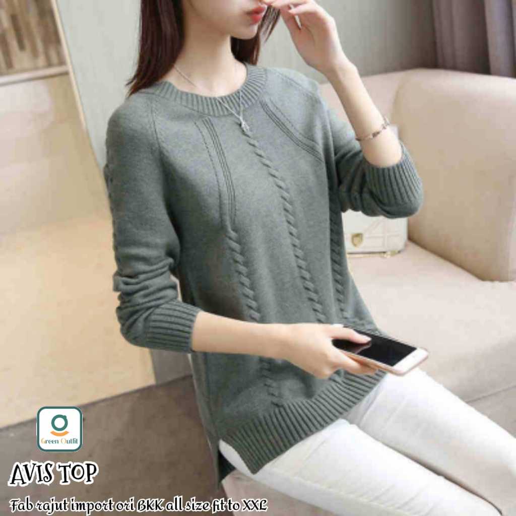 avis kaos sweater rajut wanita lengan Panjang all size fit xxl polos ori bkk import premium terbaru