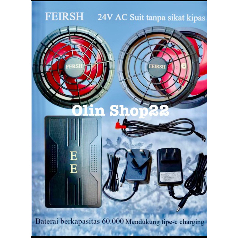 jaket kipas 24 volt plus power bank 60000 mah
