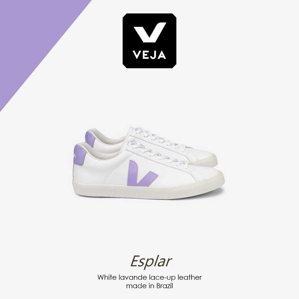 Sepatu Veja Esplar White Lavande Lace-Up Leather Sneakers Original